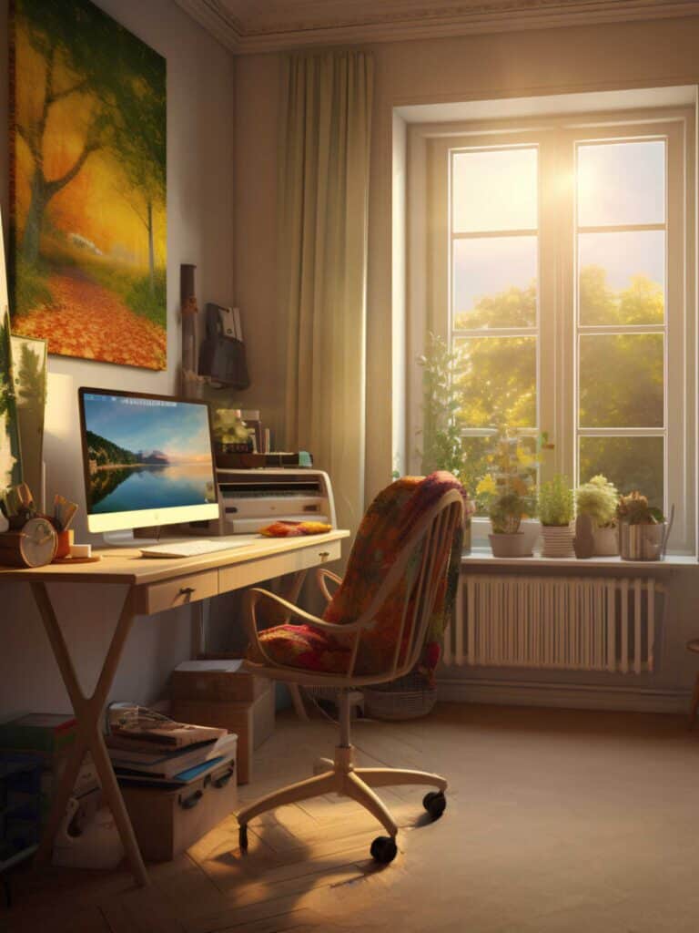 Cozy Home office sunset light